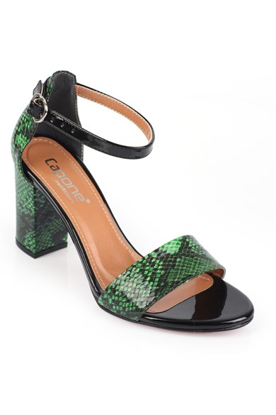 Capone Yeşil Silvy Topuklu Bilekten Bantlı Kadın Sandalet